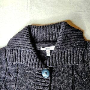 Bass Heather Black & Purple Button Front Heavy Weight Knit Cardigan Sweater